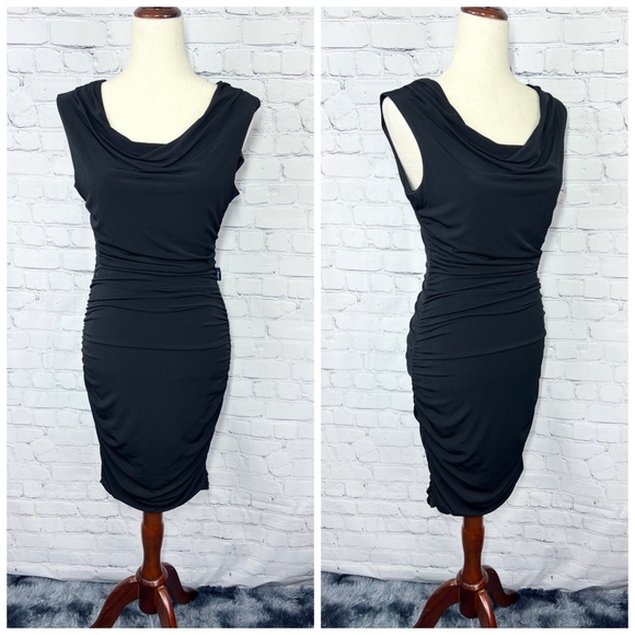 👗NWT🤩 |•ENFOCUS STUDIO•| Black Rouched Cowl Neck Dress Size 10 - Picture 1 of 5